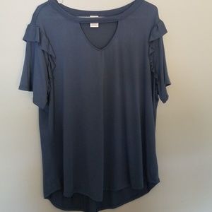 Blue ruffle sleeve top